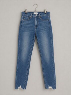 LOFT Medium Wash High-Rise Skinny Jeans with Raw Ankles
